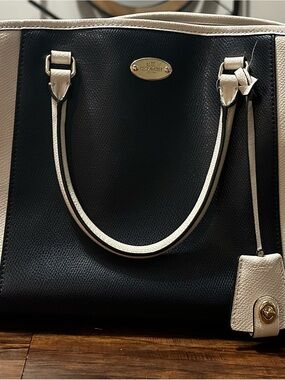 Coach Black and Cream Leather Tote with Gold Hardware